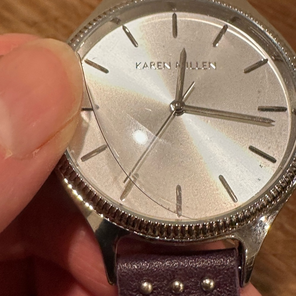 Karen Millen Silver Dial Watch with Purple Studded Strap - Picture 9 of 9